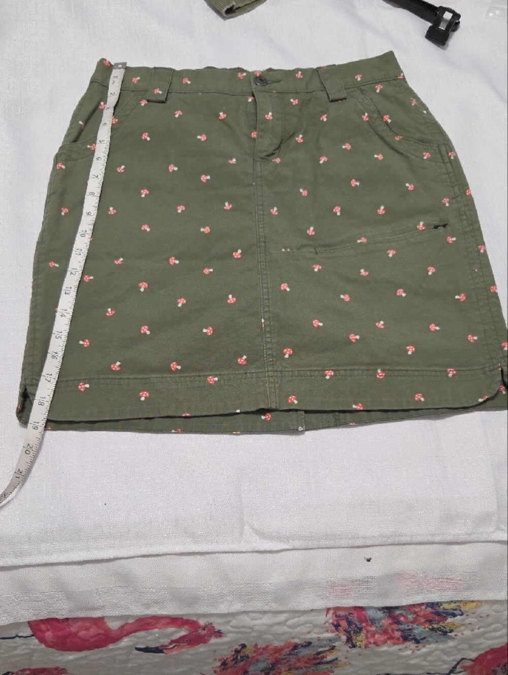 Duluth Trading Co Olive Green Mini Skirt with Pink Floral Print - Picture 4 of 9